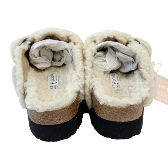 New Birkenstock x Papillo Boston Teddy Shearling Platform Clog in Eggshell - Picture 9 of 10